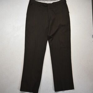 Barry Bricken 36x32 Brown Herringbone Wool Flat Front Classic Dress Mens Pants